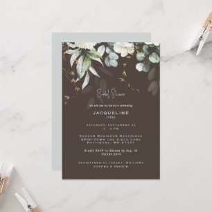 Dark Brown White Floral Bridal Shower Invitation