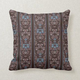 Dark brown with blue flowers stripe throw pillow