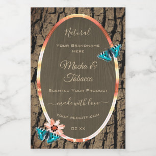 Dark Brown Wood Grain Product Labels Butterflies