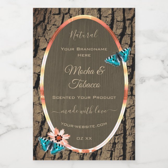 Dark Brown Wood Grain Product Labels Butterflies (Single Label)