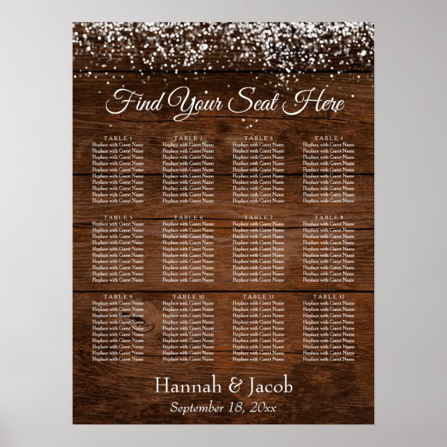 Dark Brown Wood & Lights Reception Seating Chart (Front)