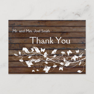 Dark Brown Wood Look White Floral thank you card