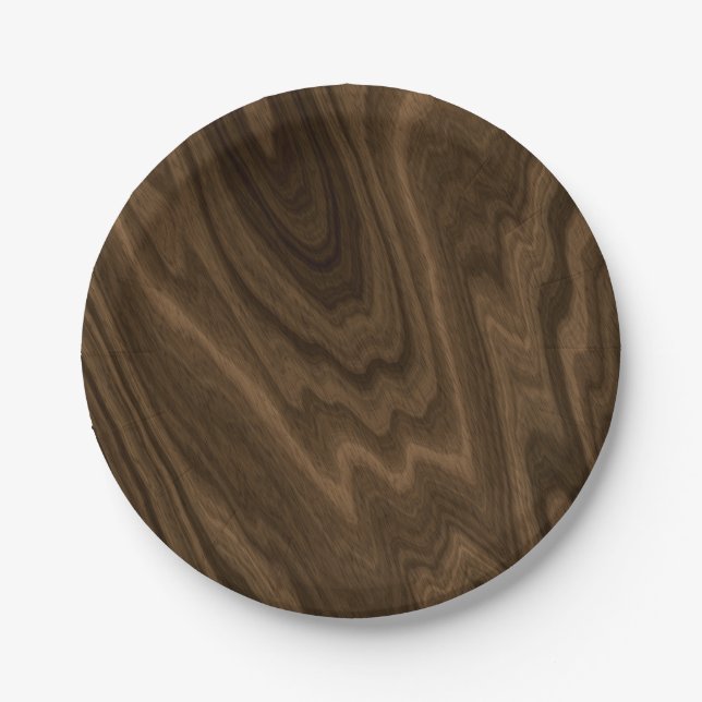 Dark Brown Wood Texture Paper Plate (Front)