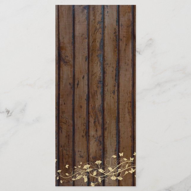 Dark Brown Wood Wedding Program Menu (Front)