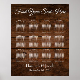 Dark Brown Wood, Wedding Reception Seating Chart