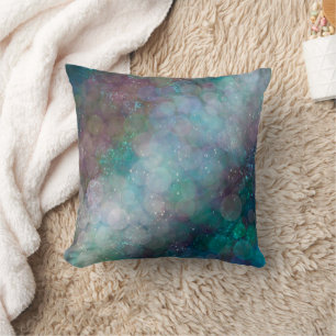 Dark Bubbles Black, Grey Blue Abstract Throw Pillow