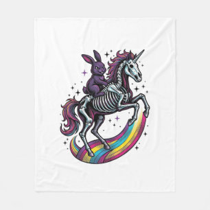 Dark Bunny Riding Skeleton Unicorn Vintage Engravi Fleece Blanket