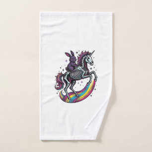 Dark Bunny Riding Skeleton Unicorn Vintage Engravi Hand Towel