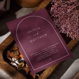Dark Burgundy Arch Wedding | Elegant Photo + QR Invitation