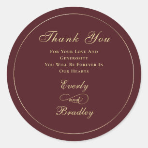 Dark Burgundy Background Elegant Gold Script Classic Round Sticker