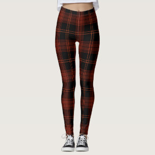 Dark Burgundy, Black, Red Colours Tartan; Plaid  Leggings