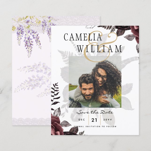 Dark Burgundy Black Roses Wedding Fall Winter (Front/Back)