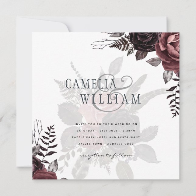 Dark Burgundy Black Roses Wedding Fall Winter (Front)