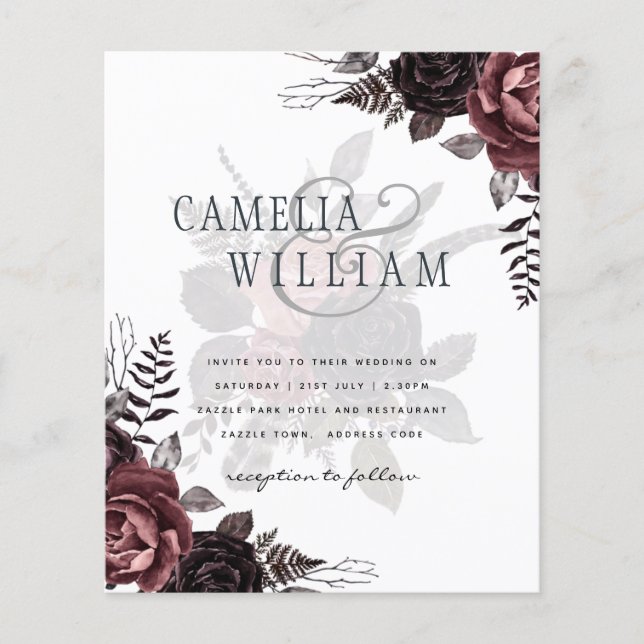 Dark Burgundy Black Roses Wedding Fall Winter Flyer (Front)