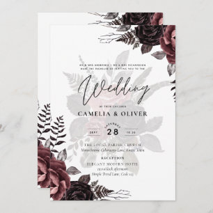 Dark Burgundy Black Roses Wedding Fall Winter Invitation