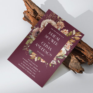 Dark Burgundy Bridal Shower   Elegant Boho Chic Invitation