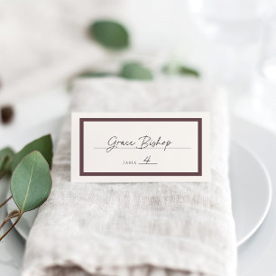 Dark Burgundy Classic Border Wedding Place Card