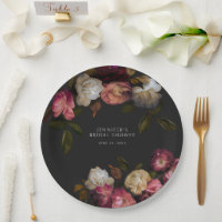 Dark Burgundy & Cream Peonies Black Shower