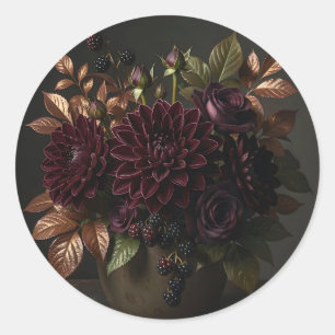 Dark Burgundy Dahlia Rose Still Life Classic Round Sticker