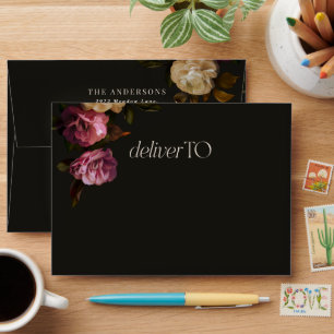 Dark Burgundy Floral Moody Black Elegant Romantic Envelope