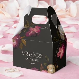 Dark Burgundy Floral Moody Black Elegant Romantic Favor Box