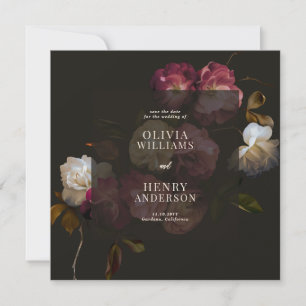 Dark Burgundy Floral Moody Black Elegant Romantic Save The Date