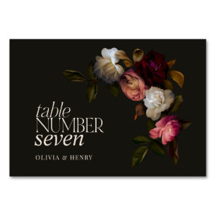 Dark Burgundy Floral Moody Black Elegant Romantic Table Number