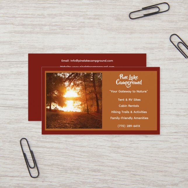 Dark Burgundy  Forest Camp Campground Business Card (Front/Back In Situ)