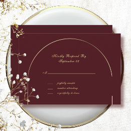 Dark Burgundy Gold Arch Frame Wedding RSVP