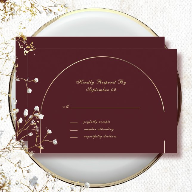 Dark Burgundy Gold Arch Frame Wedding RSVP  (Creator Uploaded)