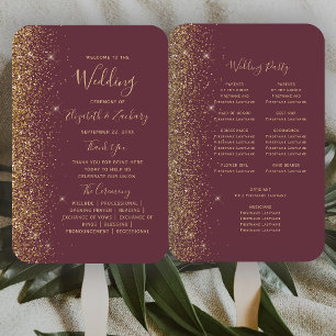 Dark Burgundy Gold Glitter Edge Wedding Program Hand Fan