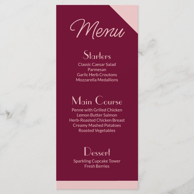 Dark Burgundy Light Pink Flat Menu (Front)