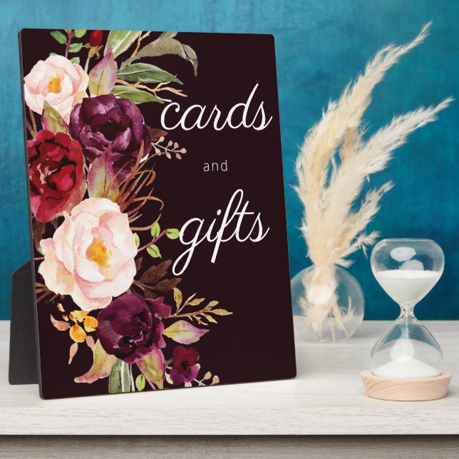 Dark Burgundy Marsala Floral Guestbook Sign Plaque (Side)