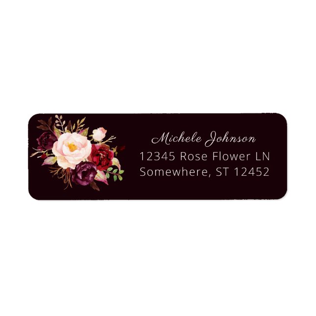 Dark Burgundy Marsala Floral Return Address 2 (Front)