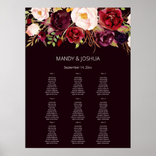 Dark Burgundy Marsala Floral Seating Chart -9
