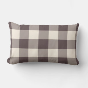 Dark Burgundy Off-White Gingham Pattern Chequered Lumbar Pillow