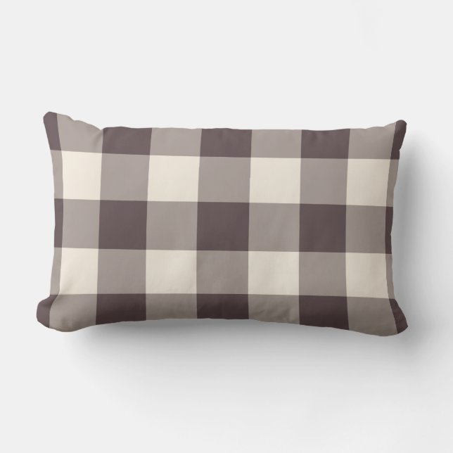 Dark Burgundy Off-White Gingham Pattern Chequered Lumbar Pillow (Front)