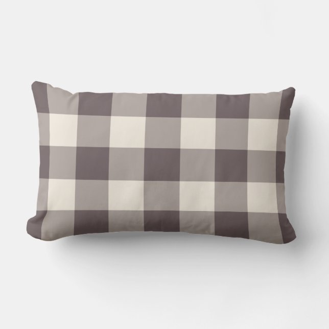 Dark Burgundy Off-White Gingham Pattern Chequered Lumbar Pillow (Front)