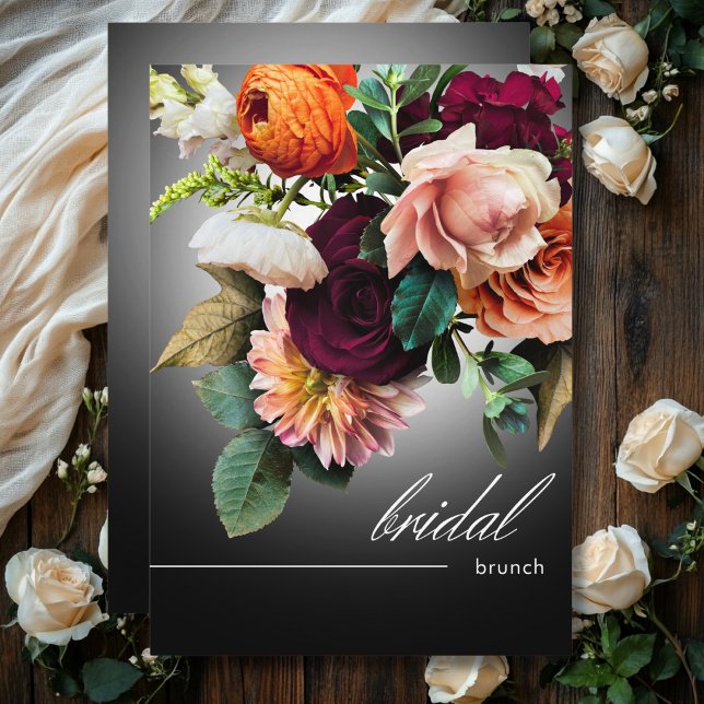 Dark Burgundy Orange Floral Romance Bridal Brunch Invitation (Dark Burgundy Orange Floral Romance Bridal Brunch Invitation)