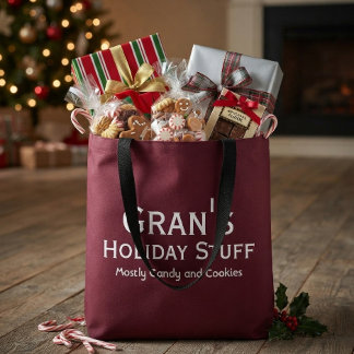 Dark Burgundy Personalized Gran's Holiday Stuff Tote Bag