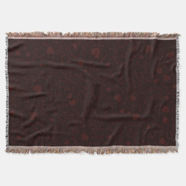 Dark Burgundy Red Romantic Heart Pattern Throw Blanket (Front)