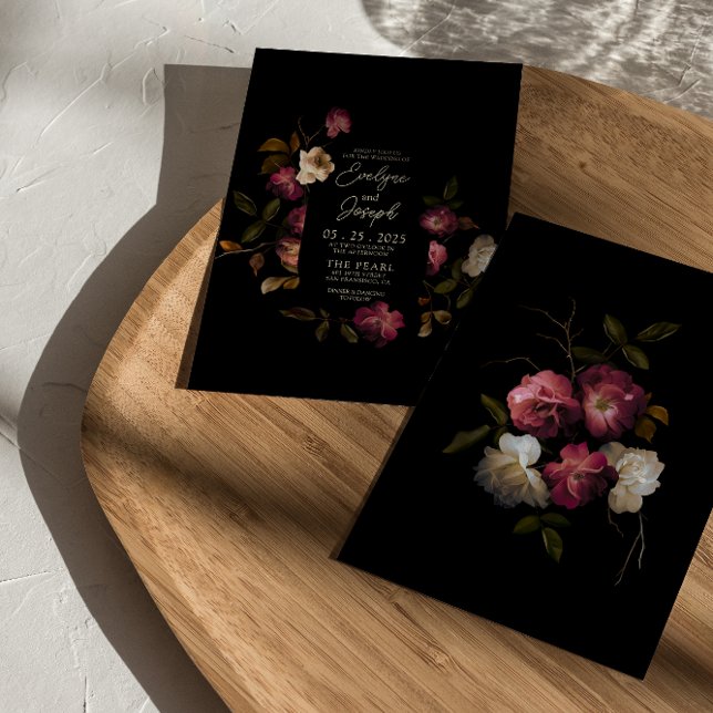Dark Burgundy Romantic Floral Modern Boho Wedding  Invitation (Creator Uploaded)