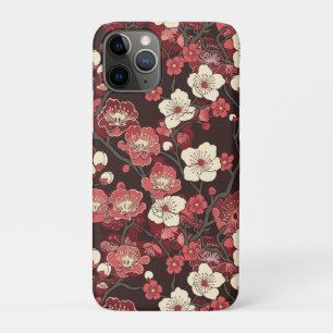 Dark Burgundy Sakura Floral Coral Blossom Pattern iPhone 11 Pro Case