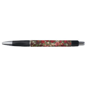 Dark Burgundy Victorian Rose Floral Ribbon Pattern Pen