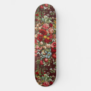 Dark Burgundy Victorian Rose Floral Ribbon Pattern Skateboard