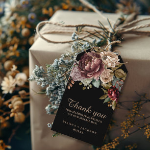 Dark Burgundy Watercolor Floral Wedding favor  Gift Tags