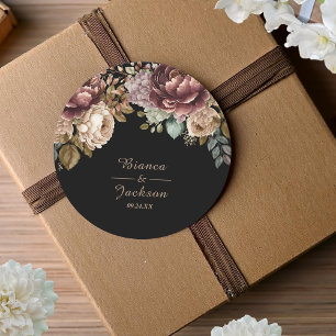 Dark Burgundy Watercolor Floral Wedding favour  Classic Round Sticker