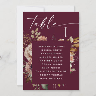 Dark Burgundy Wedding Seating Chart   Boho Floral Invitation