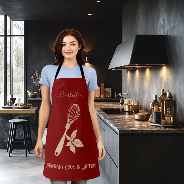 Dark Burgundy with Cream Whisk and Herb Design Apron (Creator Uploaded)