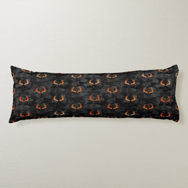 Dark Camo With Deer and Antlers (Double sided) Body Pillow (Front)